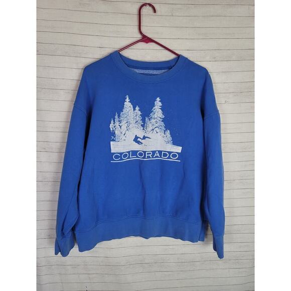 AE COLORADO SKI GRAPHIC SWEATSHIRT IN ROYAL BLUE, SZ MEDIUM - Picture 1 of 13